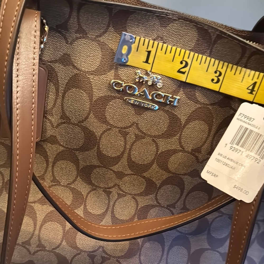 Coach large Avenue Brown coated canvas Monogram Tote Bag with Gold Hardware NWT - Picture 5 of 16